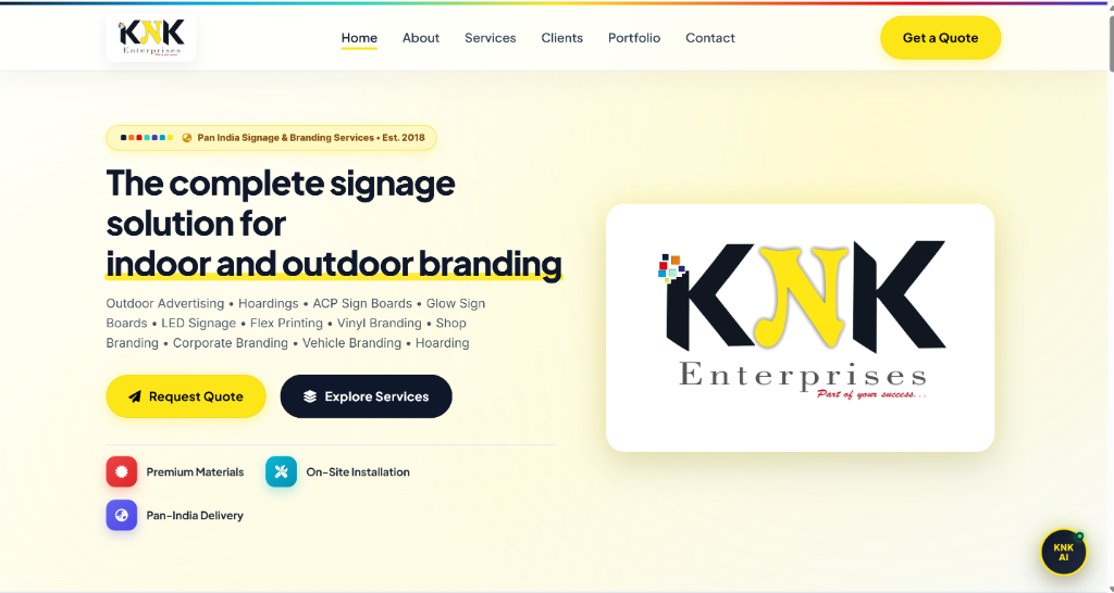 KNK Enterprises Website Screenshot